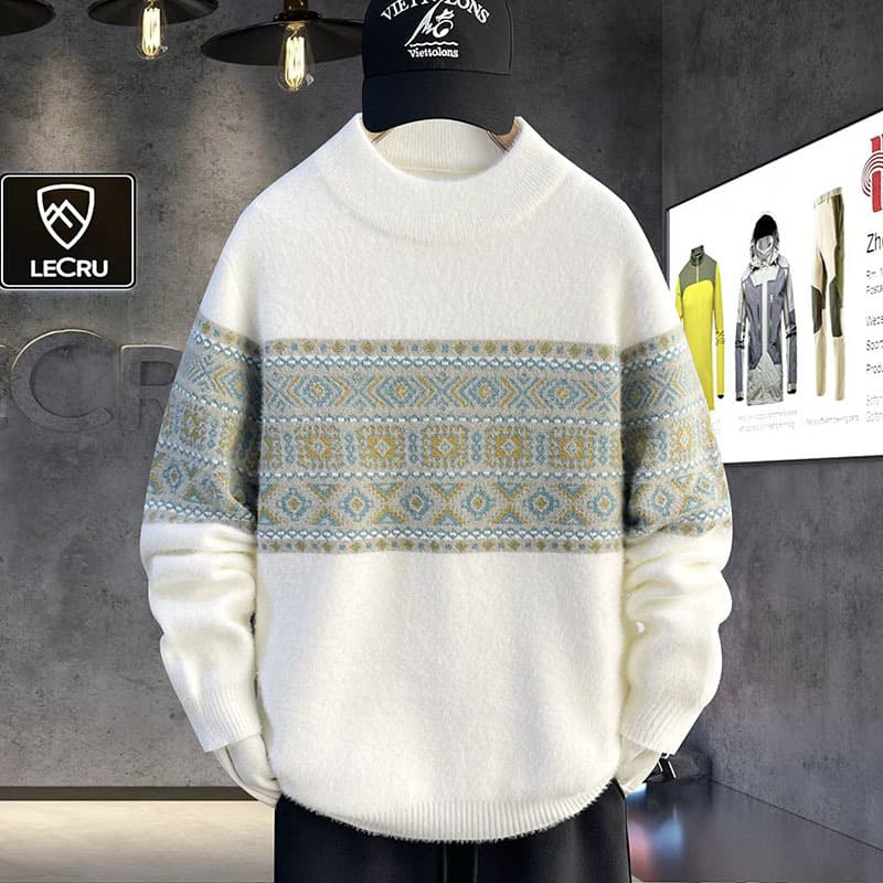 Cross-border Foreign Trade Dropshipping Knitwear Men High Quality Mink Velvet Sweater Men's Thickened Half Turtleneck Sweater Base Layer