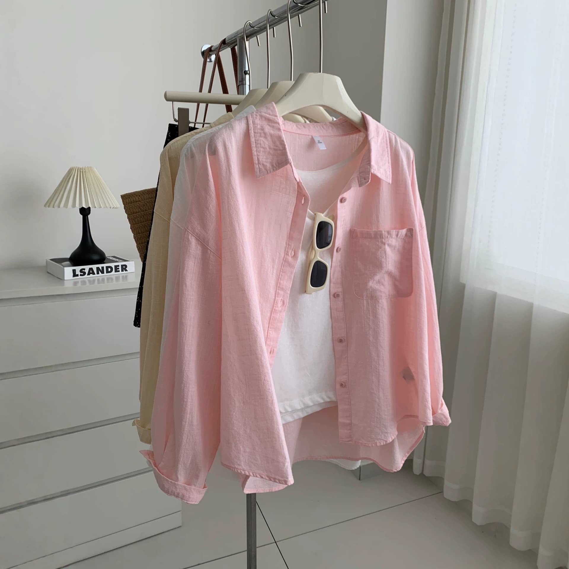 Summer Old Money Style Thin Slub Cotton Collar Shirt for Women Korean Fresh Pure Cotton Colorful Sun Protection Blouse