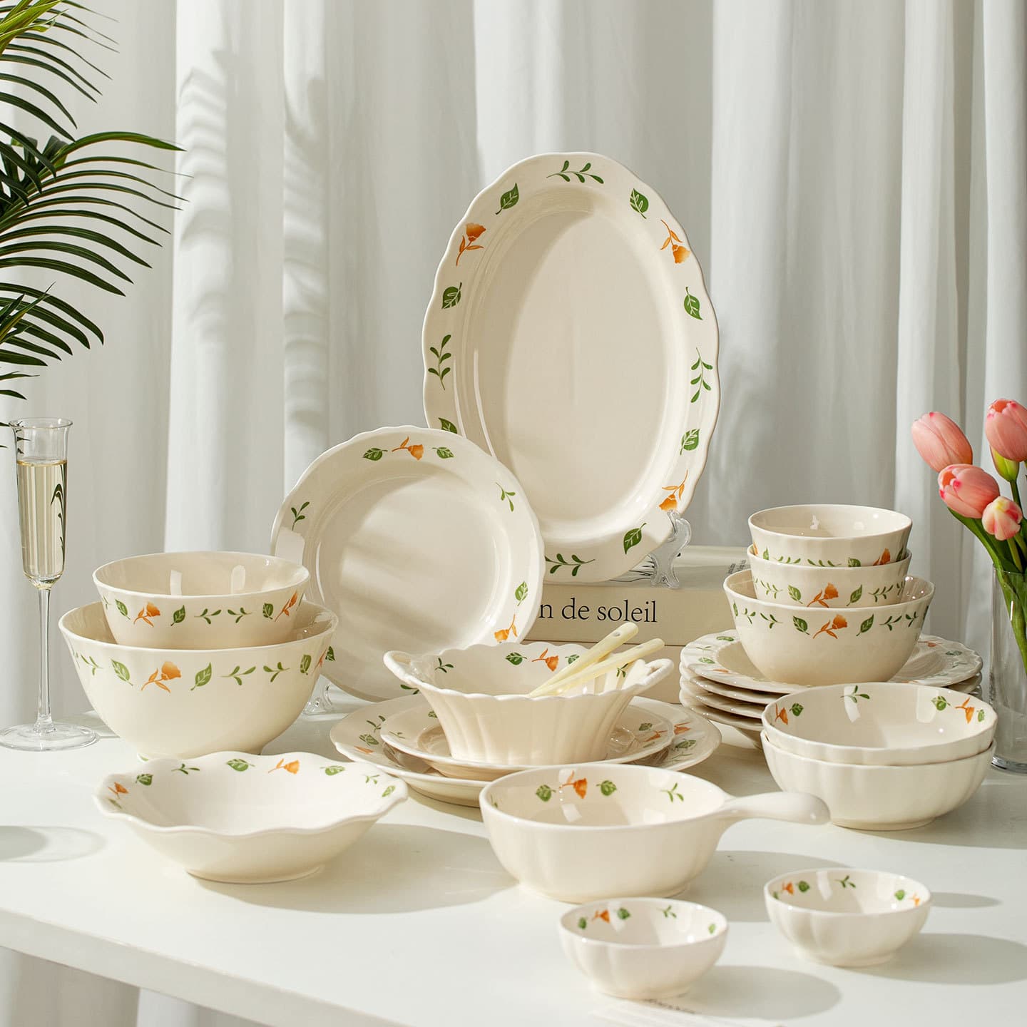 Underglaze Ceramic Dinnerware Set Bowls Plates Dishes Set New Home Gift Wholesale Gift Box Tableware