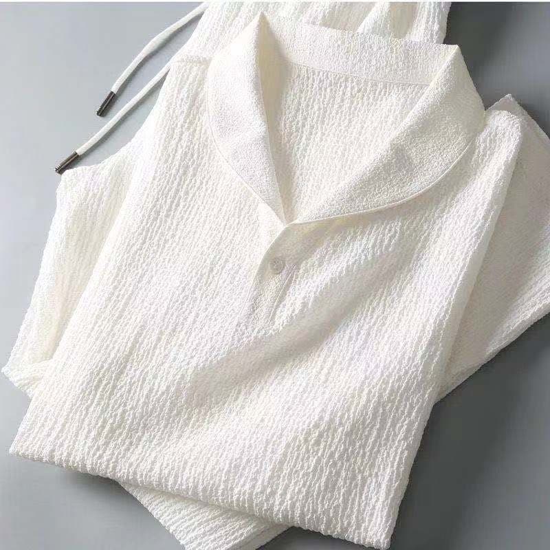 2024 New Summer Lightweight Casual Suit for Men, Fashion Short Sleeve Top and Long Pants, Trendy Light Luxury