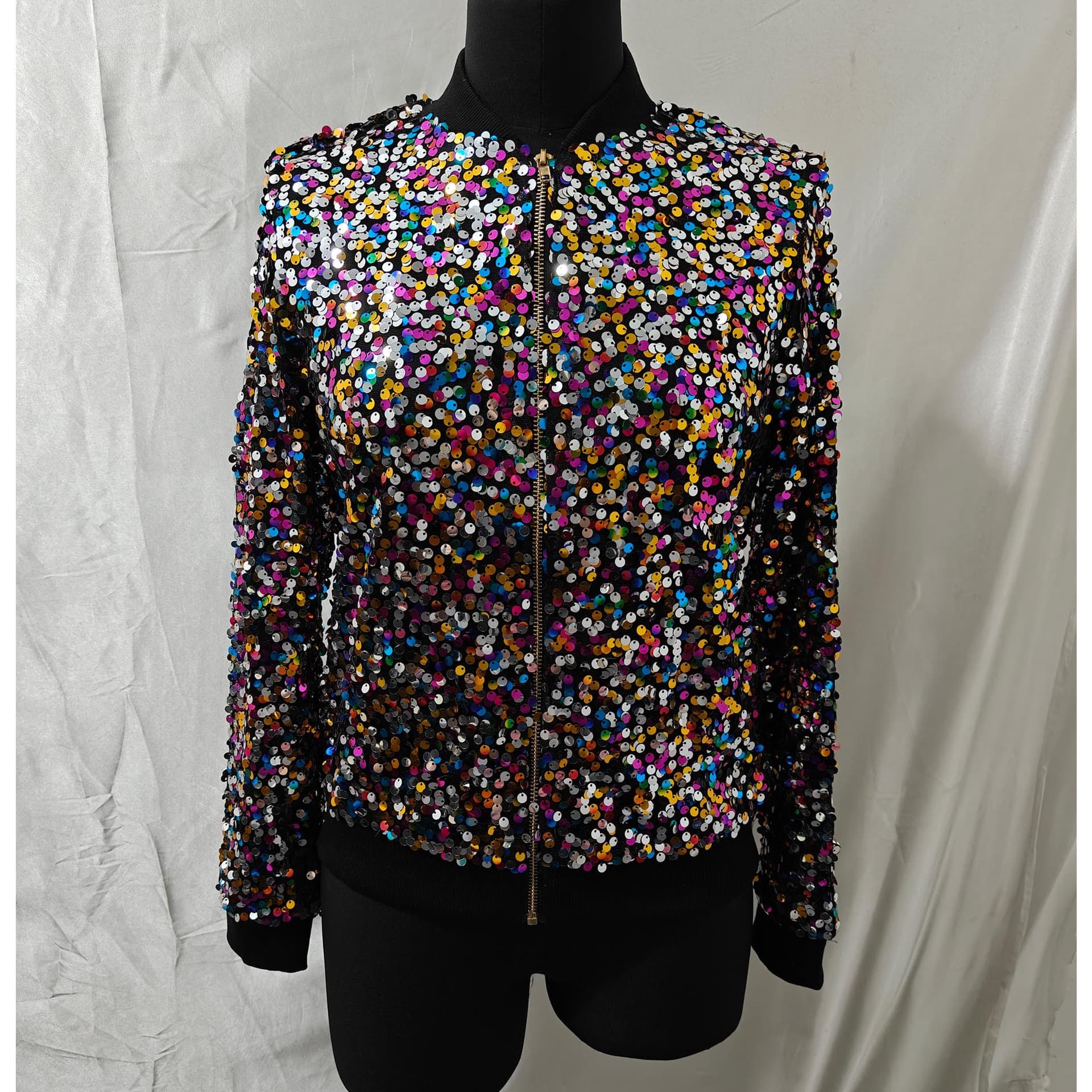 Cross-border Foreign Trade Europe and America Sequin Jacket Top Zip Decorative Long Sleeve Cardigan Jacket European and American Style Small Jacket Wholesale