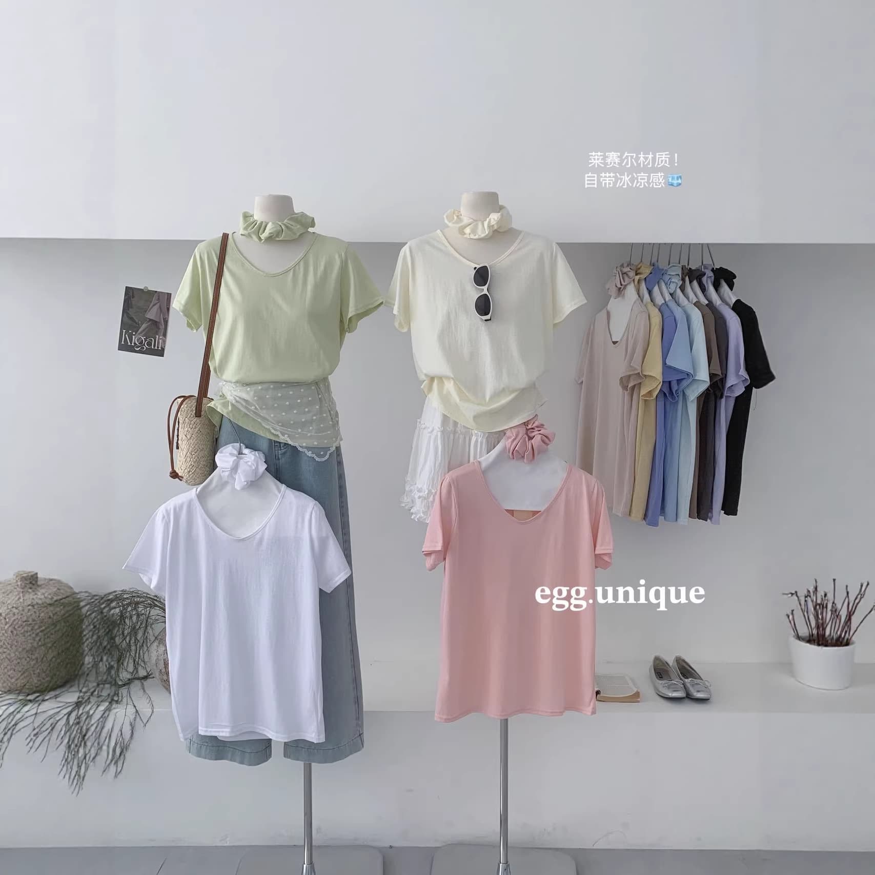 egg.unique Summer Limited Edition Lazy Style T-Shirt with Headband, Dopamine Style Loose Fitting Slimming Basic Short Sleeve Top