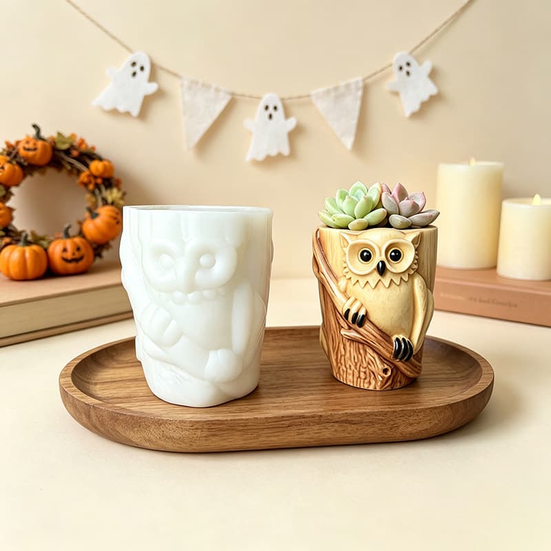 Owl flower pot mold scented candle silicone mold diy resin liquid flower pot plaster ornament mold