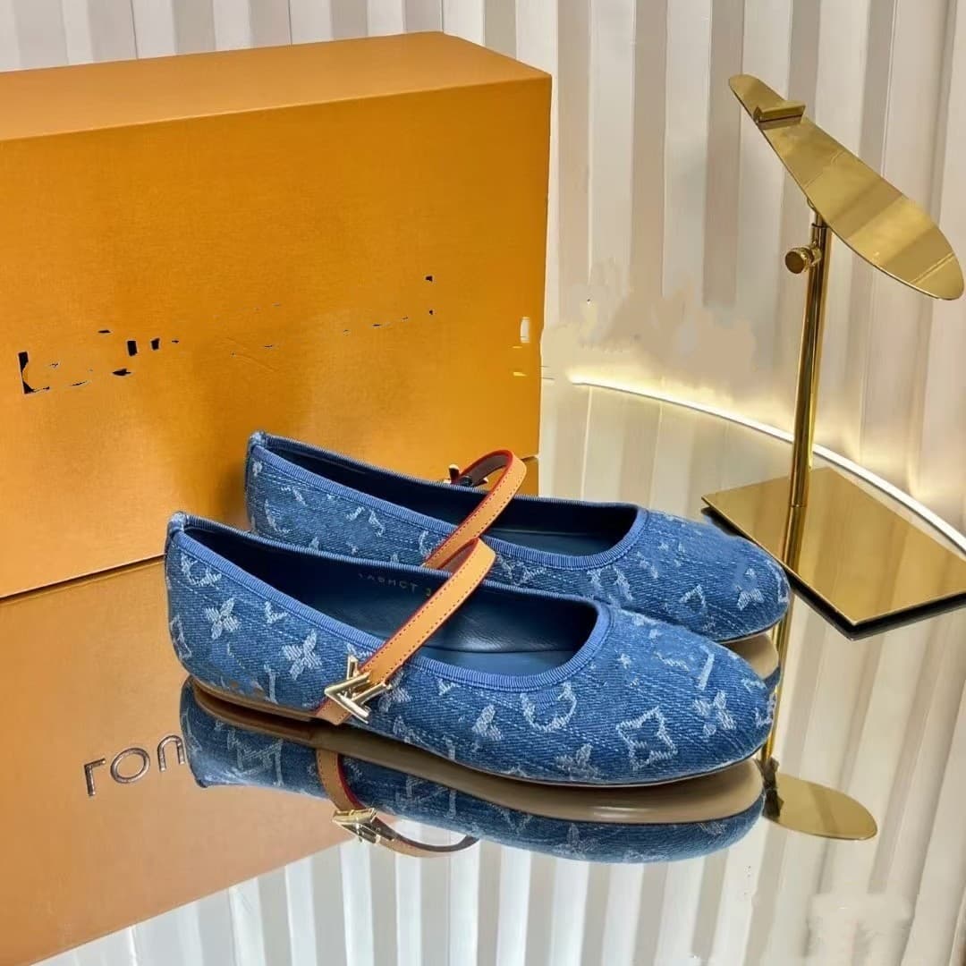 Donkey 2025 Spring/Autumn Ballet Flats Women Denim Round Toe Metal Buckle One-Strap Mary Jane Shoes