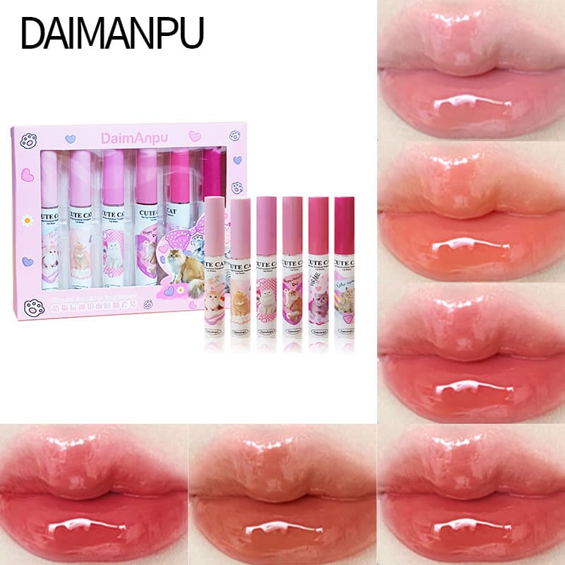 6-Piece Lip Gloss Set Mirror Finish Hydrating Non-Stick Cup Fade-Proof Student Lip Mud Water-Gloss Lipstick Lip Gloss Wholesale
