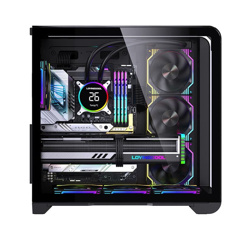 Wentian ATX Seaview Chassis Cool Gaming Internet Cafe Tempered Glass Temperature Display Curved Screen Desktop Computer