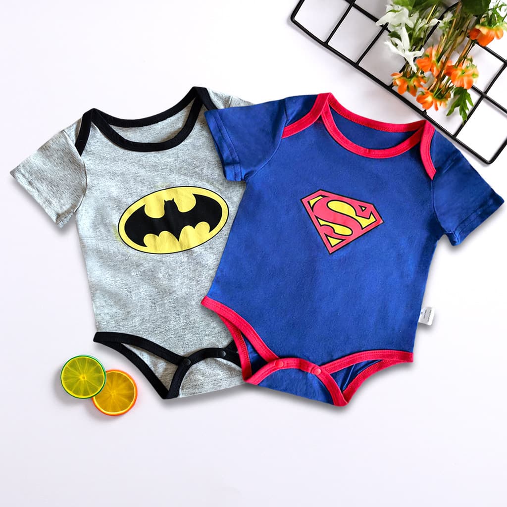 Cross-border baby jumpsuit, summer style pure cotton coveralls, men's and women's baby clothes, Superman printed short-sleeved rompers