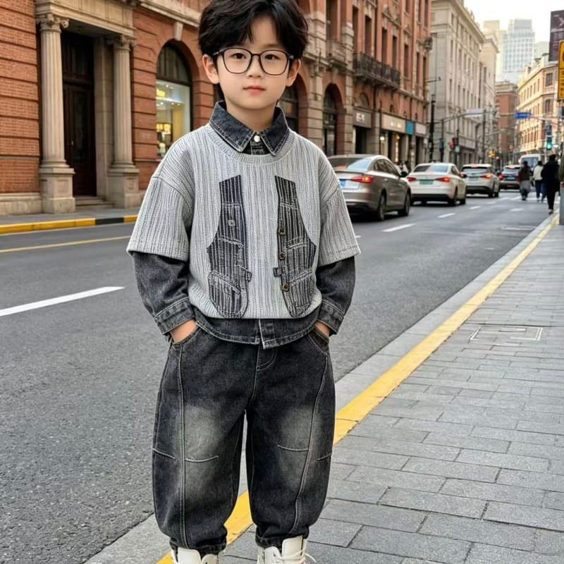 Children's Clothing Boy Autumn Set Fashionable Baby Spring and Autumn Printed Vest Cardigan Three-Piece Set Toddler Clothes Trendy