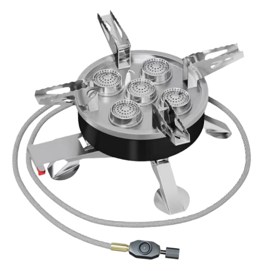 Portable outdoor five-burner stove for outdoor cooking, hiking, windproof, high-powered gas stove, road trip camping equipment, car stove.