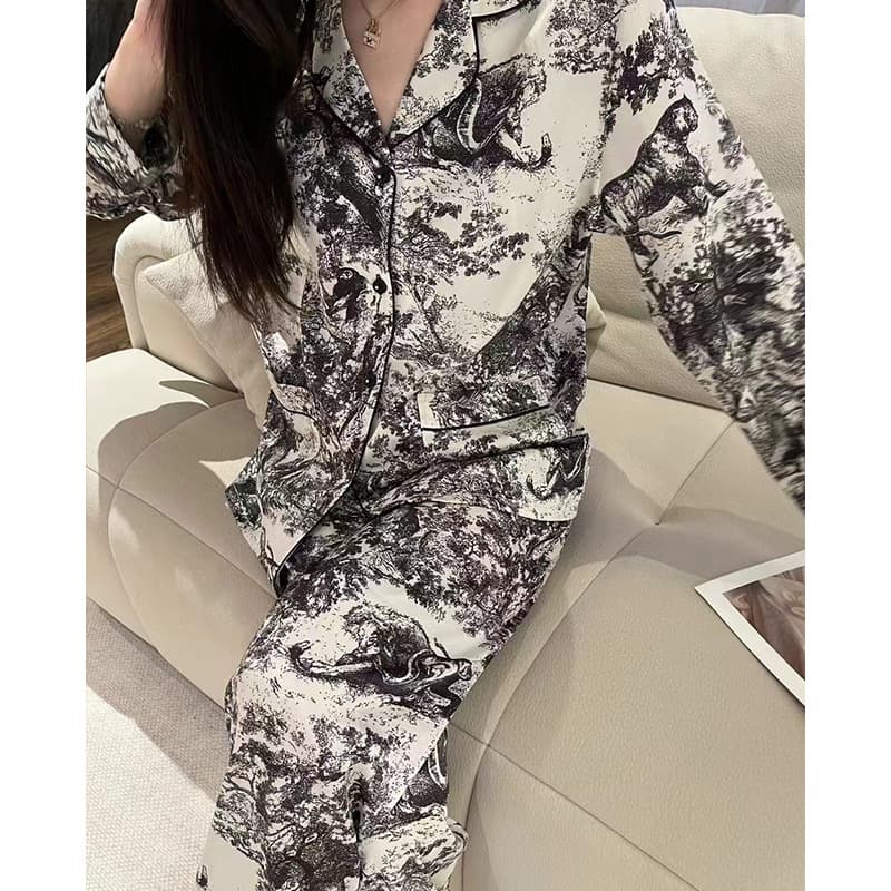 High-End Luxury Couple Pajamas BaiZhuTu Long Sleeve Silk Lightweight Summer Autumn Homewear Couple Set