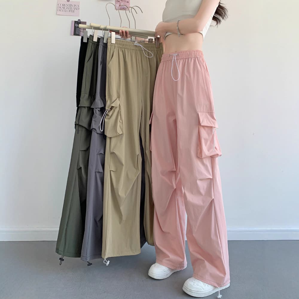Women's American-Style Summer Thin Cargo Pants, New Casual Straight High-Waisted Hiking Wide-Leg Pants for Petite Sizes