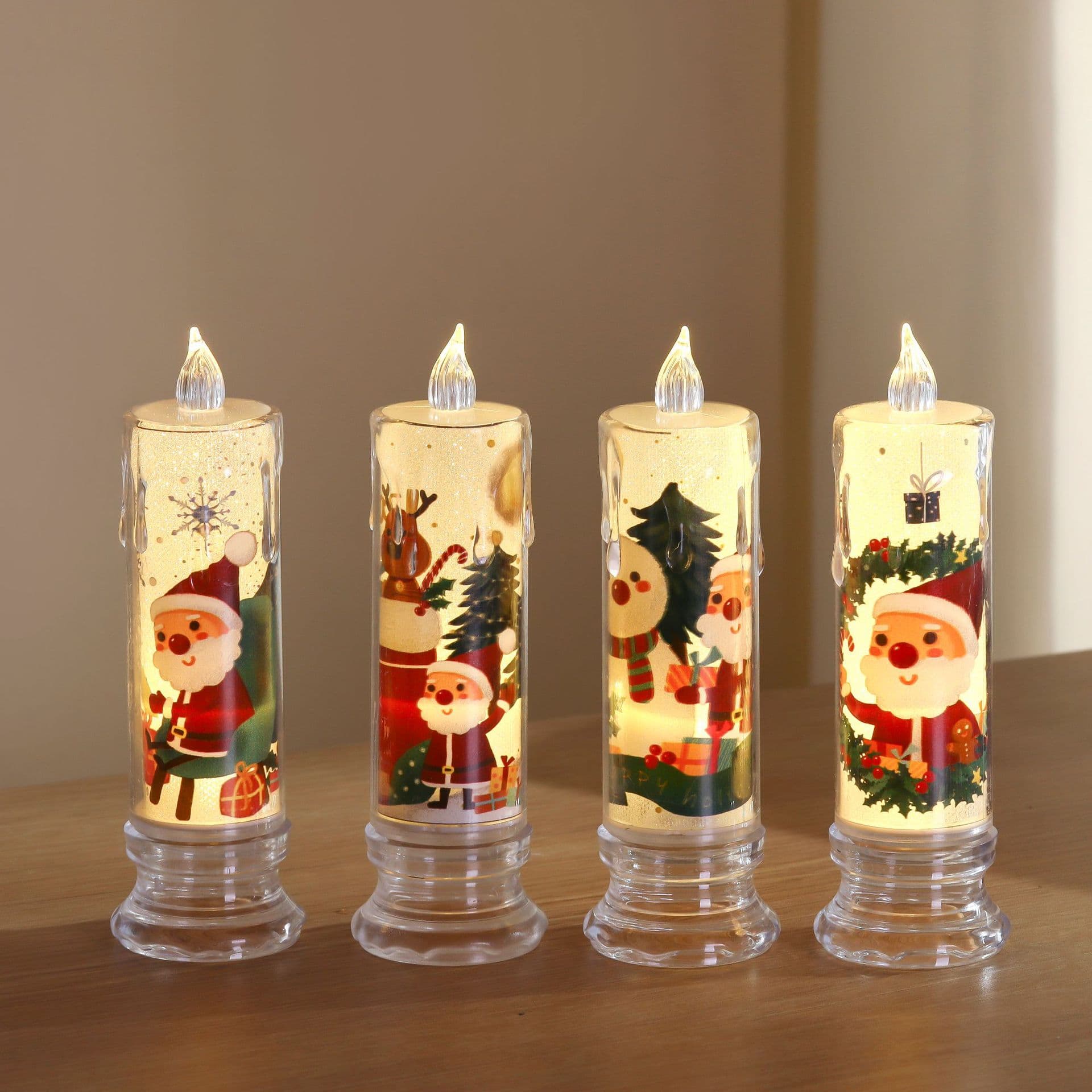 LED Crystal Transparent Electronic Candle Light Christmas Ambiance Night Light European Candle Holder Party Wedding Decoration Ornament