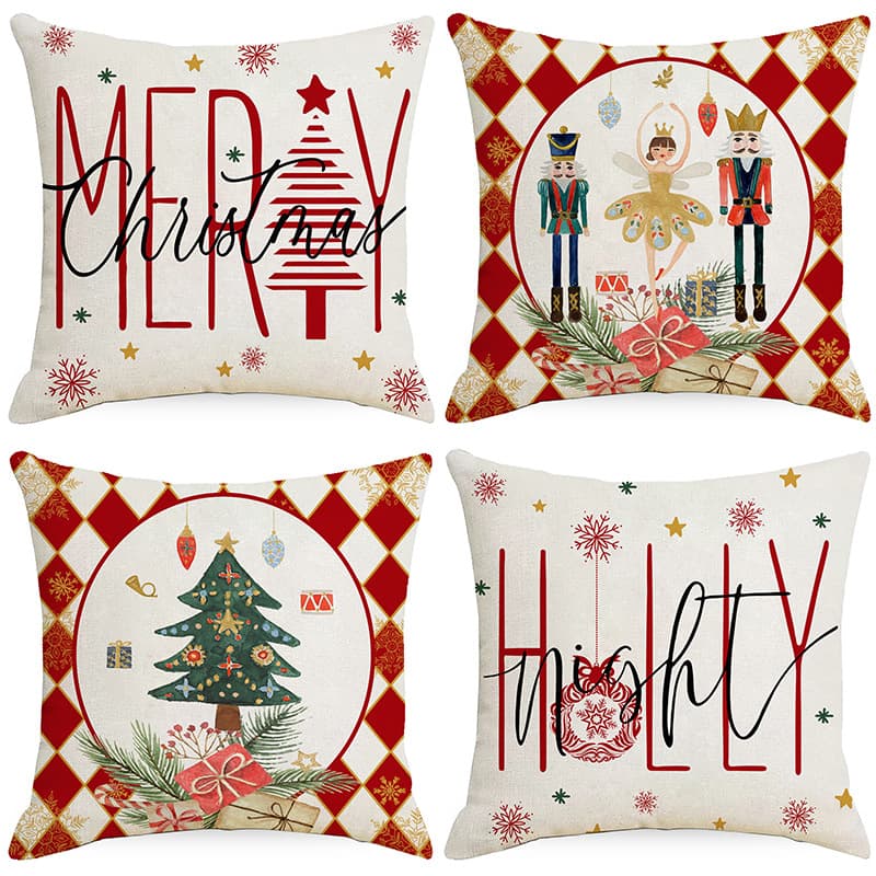 Amazon Christmas Throw Pillow Cover Cross-border Wholesale Linen Printed Cushion Cover Christmas Home Holiday Decorative Cushion