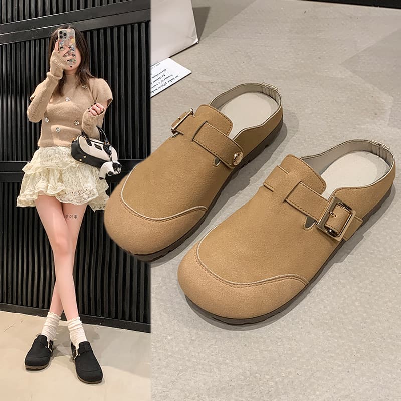Women's Spring Retro Comfortable Casual Lazy Shoes Half Slippers Flat All-match Slippers for Women