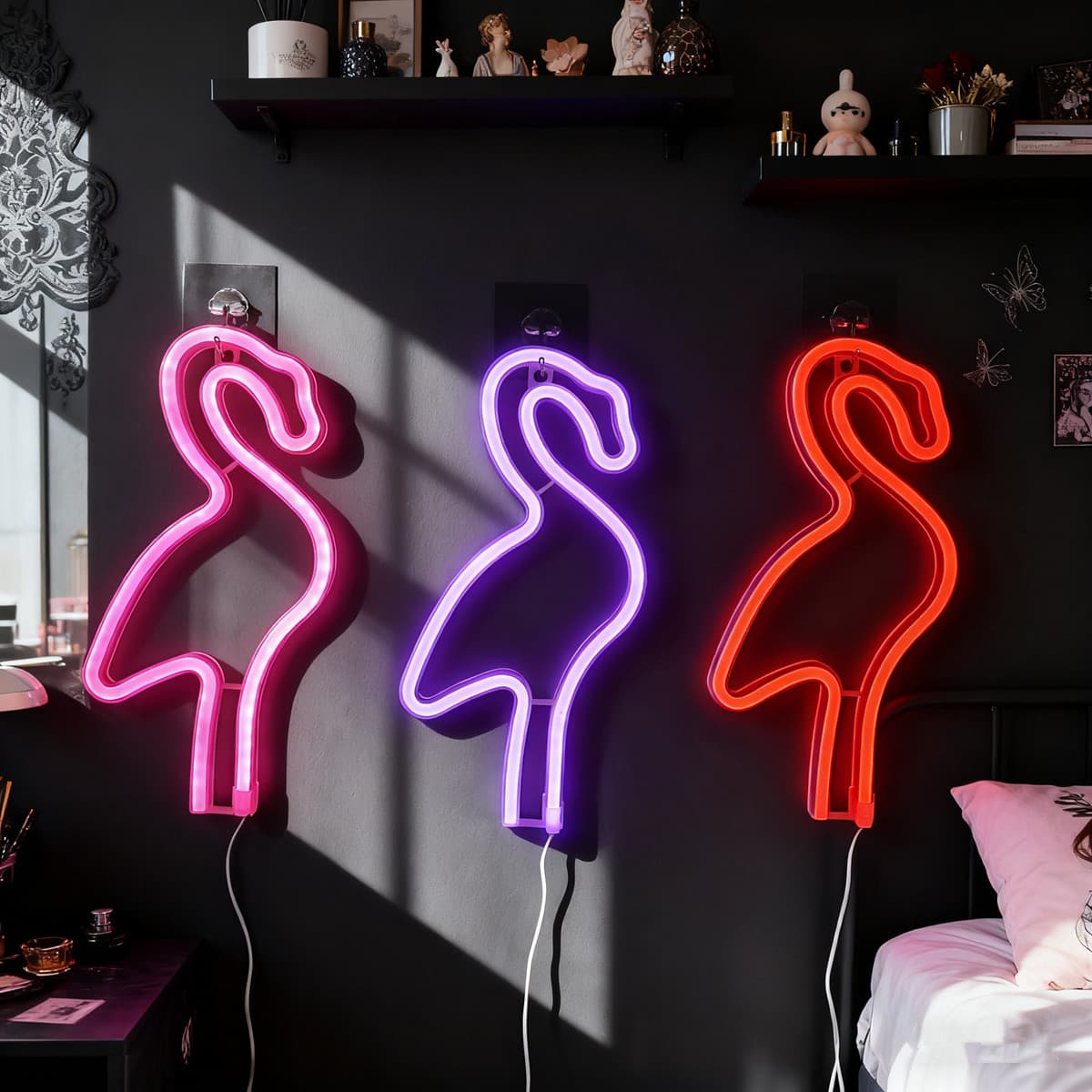 LED flamingo neon lights wall decoration holiday party lights atmosphere lights girly heart room bedroom decoration