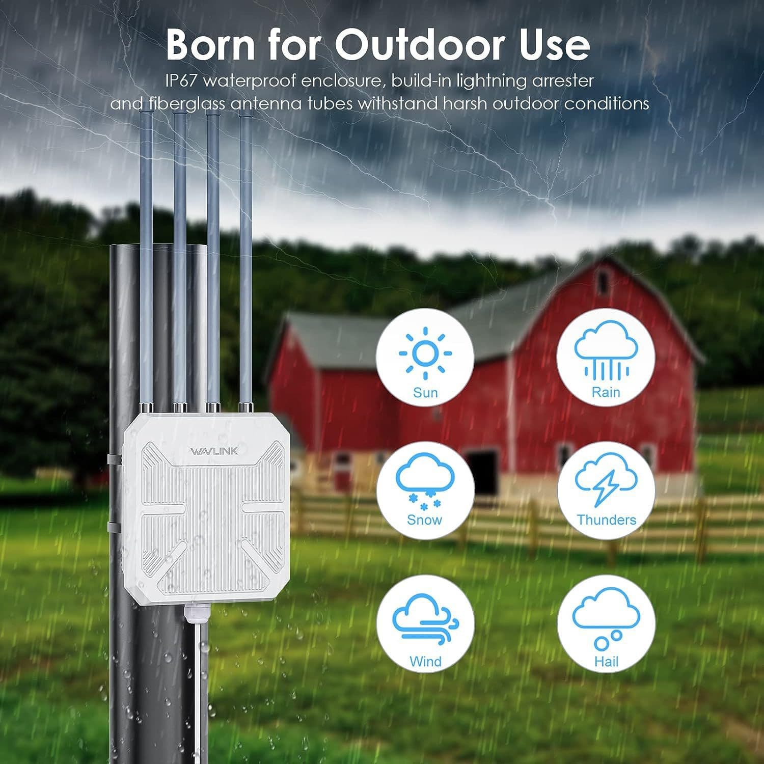 Wavlink Waterproof WiFi 6 AX3000 Dual 2.4GHz 5GHz Long Range Wireless AP Outdoor Router