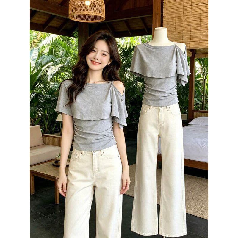 [40s 1x1 Cool & Soft Cotton] Chic High-End 2026 Summer New Design Sense Niche Style Casual
