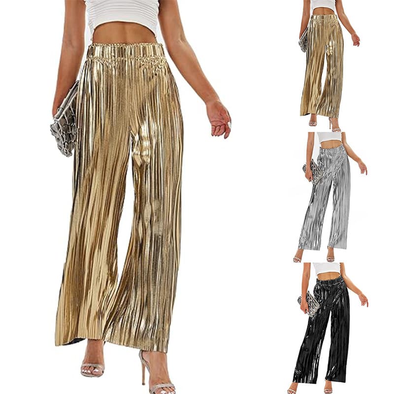 Women's Pleated Wide-Leg Pants for Party, Fashion High-Waist Casual Clubwear