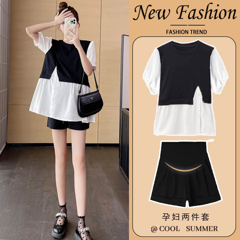 Maternity Top Summer 2024 New Doll Shirt Short Sleeve Versatile Loose Fit Petite Set Summer Style