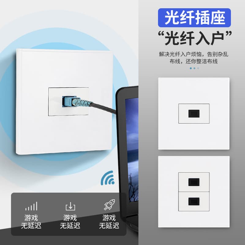Home Engineering 86-Type Single/Dual Port Fiber Optic Socket Panel SC Fiber Optic Socket Cat6 Gigabit Ethernet Socket