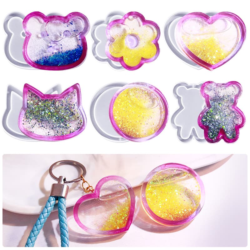 DIY Resin UV Resin Quicksand Silicone Mold, Geometric Animal Series Keychain Pendant