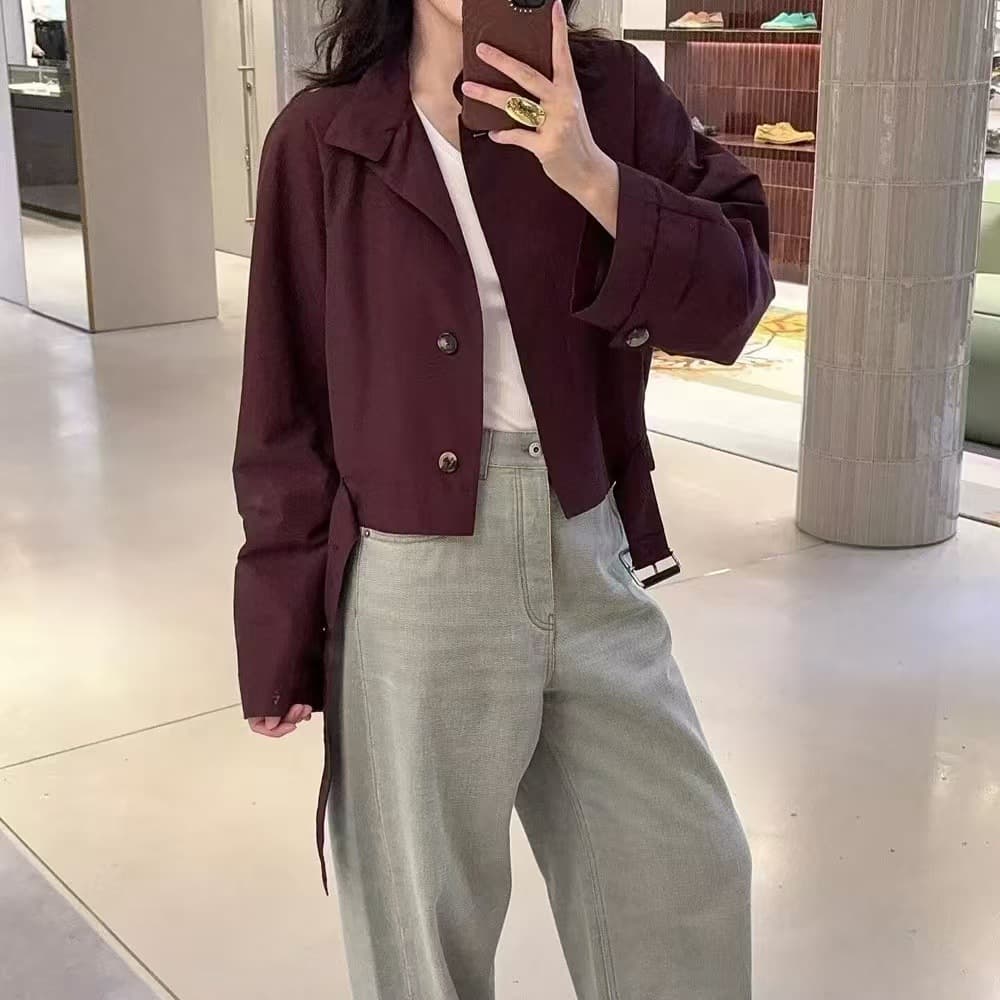 In Stock 2026 New Burgundy Red Short Jacket Premium Casual Top