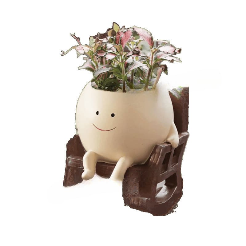 Rocking Chair Smiley Creative Small Flower Pot, Cute Succulent Planter for Balcony, Indoor, Courtyard, High-Aesthetic Durable Garden Pot Decoration