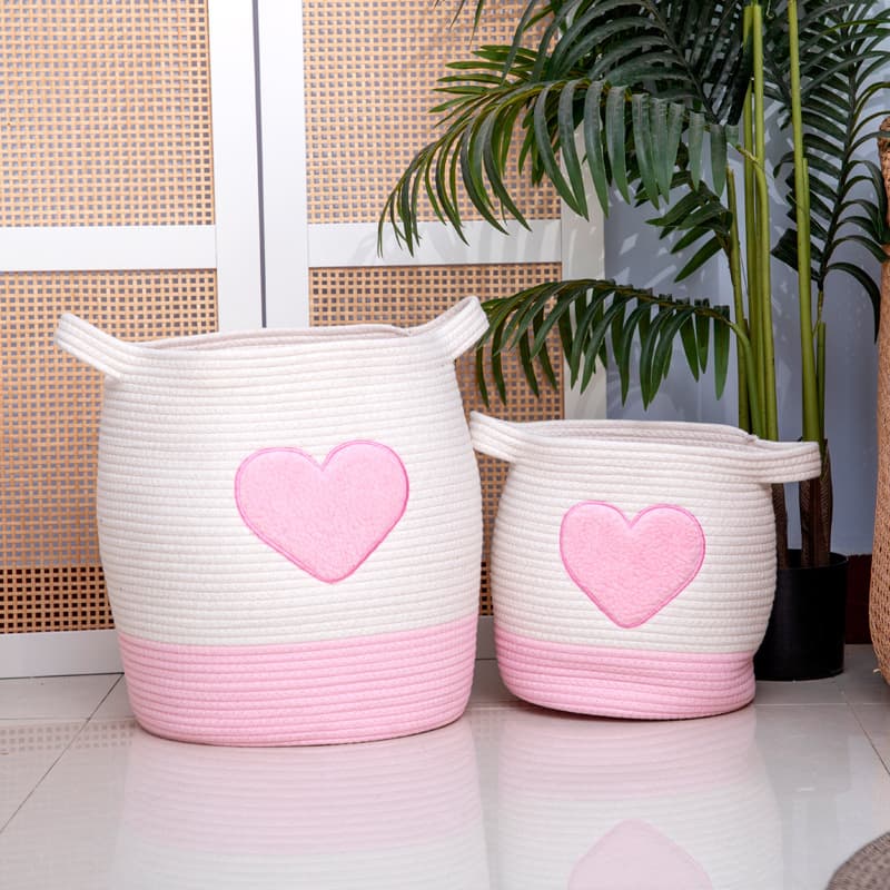 New Cute Round Storage Baskets, Skin-friendly Cotton Yarn Large Capacity Weaving Baskets for Baby Clothes and Toys