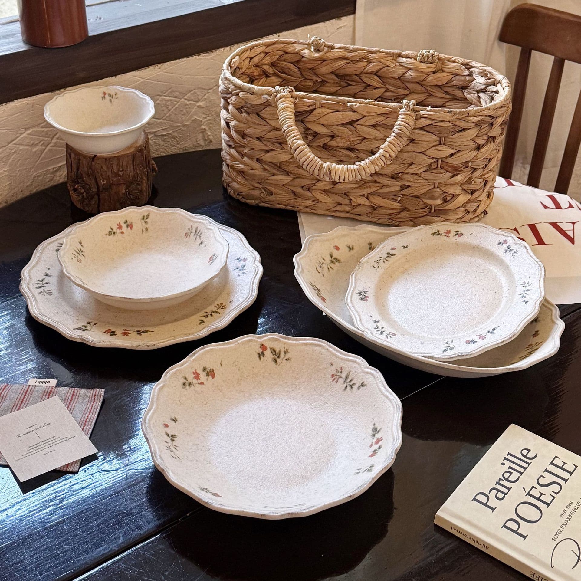 Vintage Floral Elegant Matte Dinner Plate, High-End Niche Design Flat Plate, Soup Plate, Rice Bowl