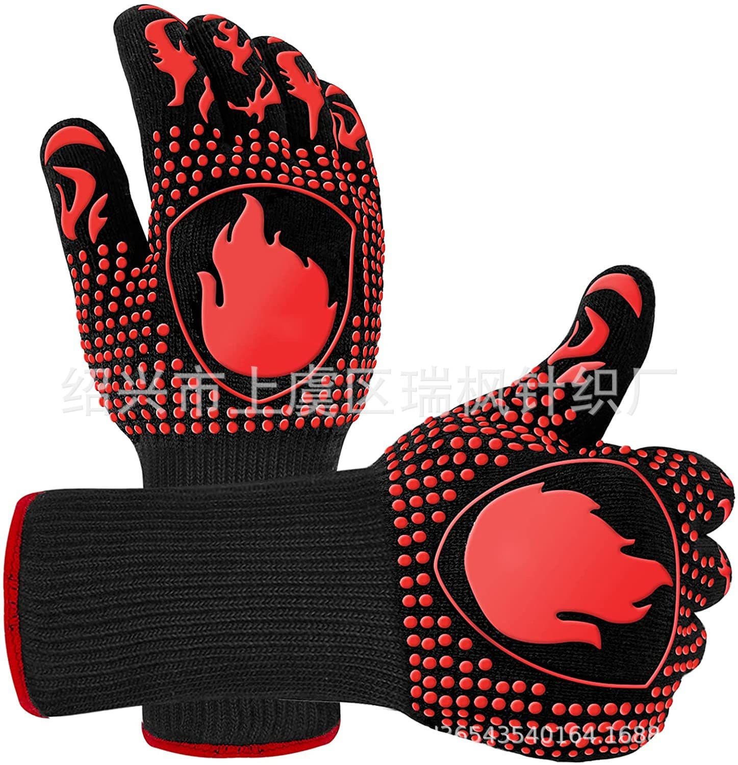 Cross-border high-temperature resistant 800 degrees barbecue BBQ oven gloves, silicone anti-scald microwave industrial insulated fireproof gloves.