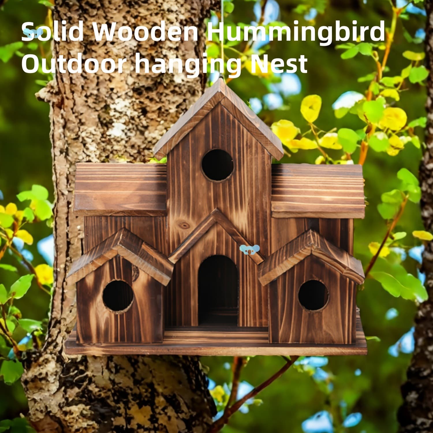 1pc Handcrafted Wooden Birdhouse Solid Wooden Hummingbird Feeder
