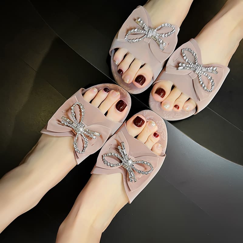 Slippers European and American Summer New Cross-border Plus Size Women's Flip Flops Butterfly Knot Flat Sandals