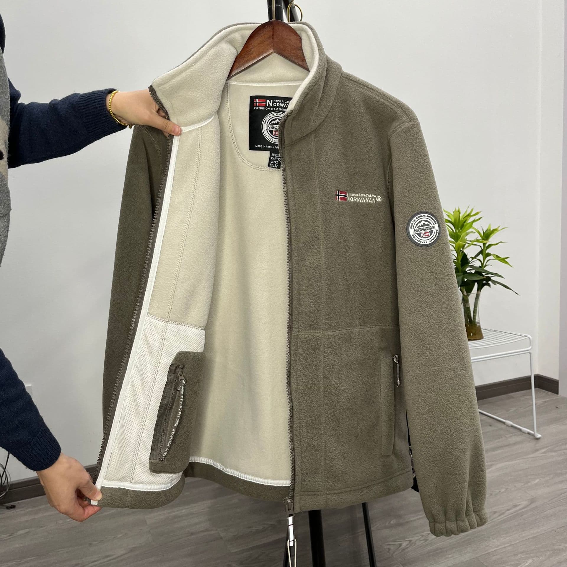 Norwegian Fleece Lined Thick Warm Jacket Double Layer Cotton Jacket Stand Collar Winter Coat Large Size Multi Pockets Men's Coat