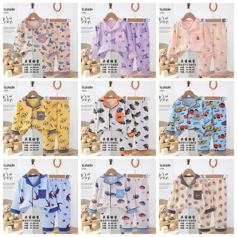2026 Kids' Pajamas Autumn Button-Up Long Sleeve Top and Pants Boys Girls Homewear Set Factory Direct