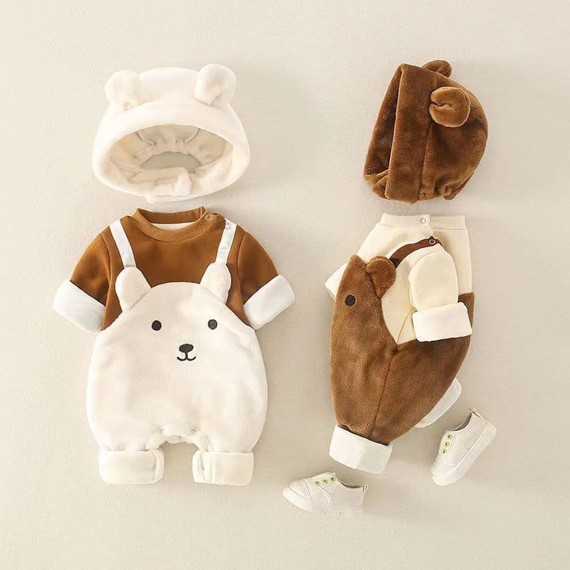 Bear Hooded Two-in-One Romper for Newborns and Infants, Spring Crawling Suit, Cute and Stylish for Baby Boys and Girls