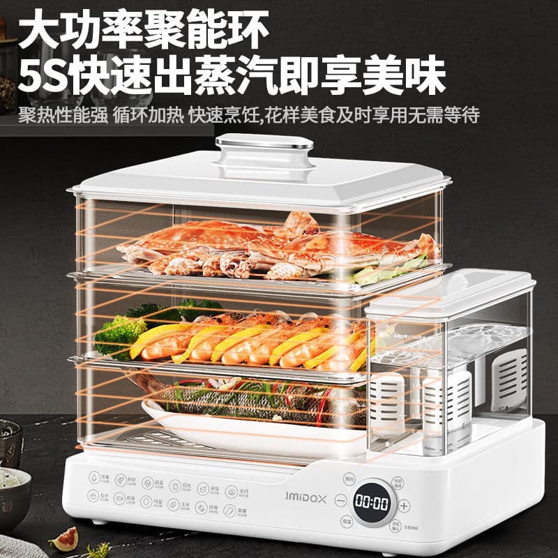 Multi-functional Electric Steamer for Home, Fully Automatic with External Independent Water Tank, Smart Auto Shut-off Breakfast Maker