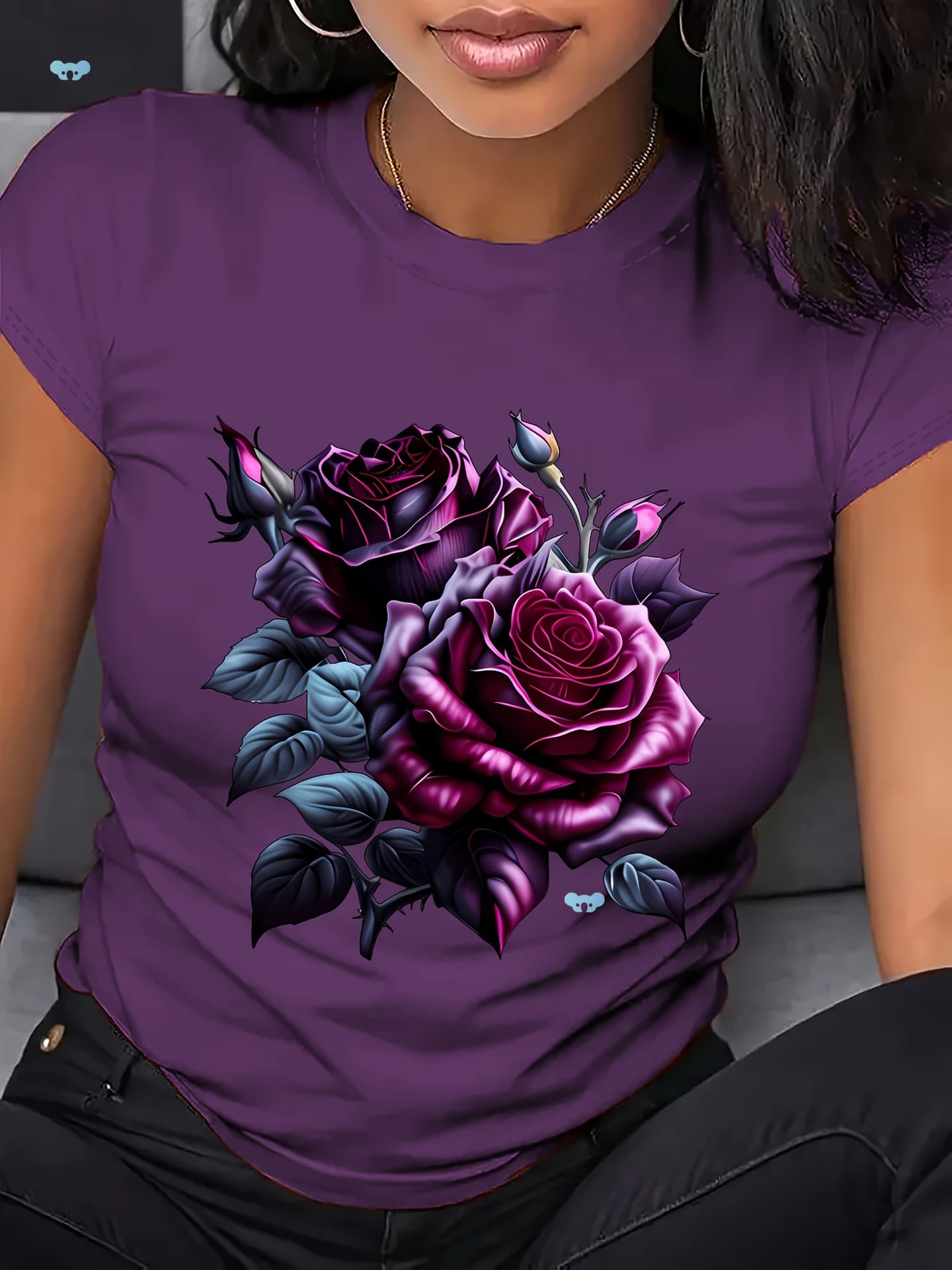 [180gsm Floral Rose Print Tee] Women's Floral Rose Print-S