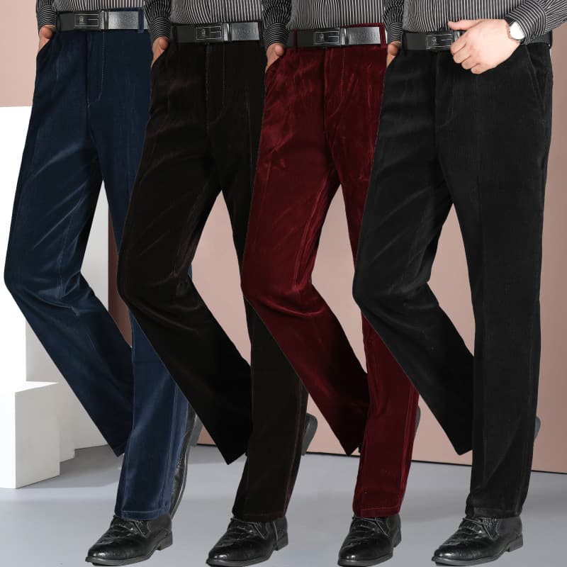 Autumn/Winter Fleece-Lined Thickened Men's Corduroy Pants, Mid-Aged Men's Casual High-Waist Wide-Leg Corduroy Trousers, Elderly Pants