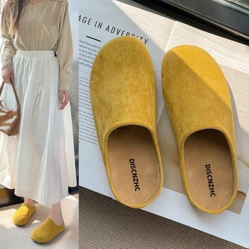Autumn/Winter Thick-Soled Retro Birken Shoes for Women, Slip-On Closed-Toe Mules, Lazy Slippers, Soft Sole Half Slippers