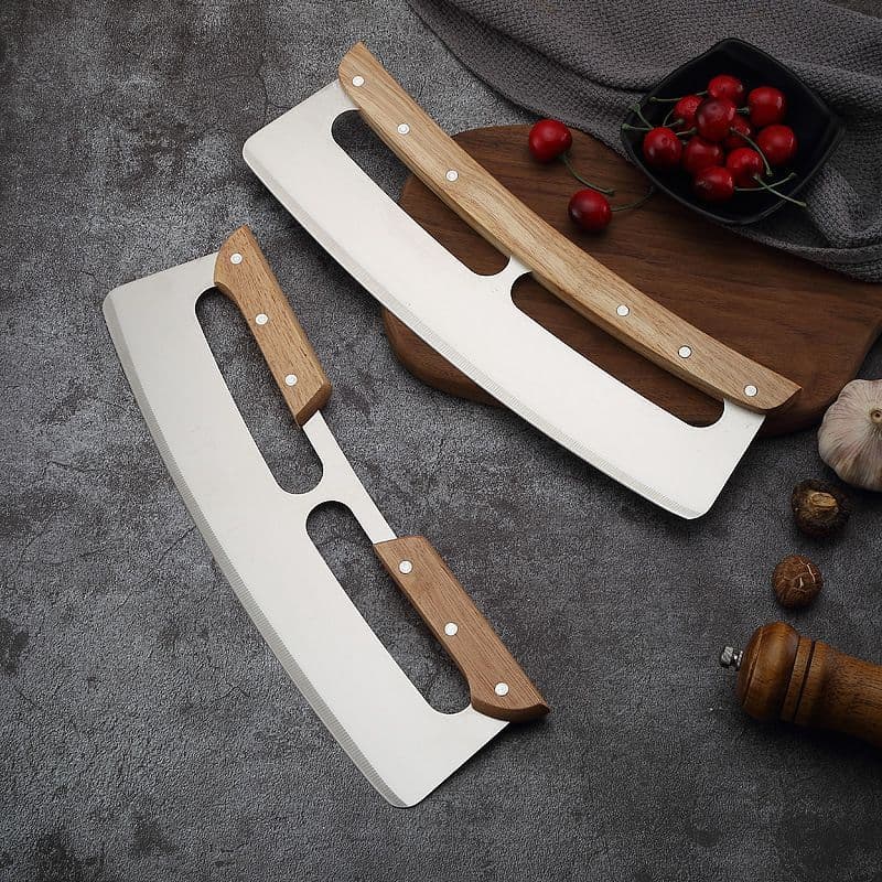 Multifunctional Half-Moon Pizza Cutter Baking Tool Long Stainless Steel Semi-Circular Bread Rocker Knife Kitchen Multi-Purpose