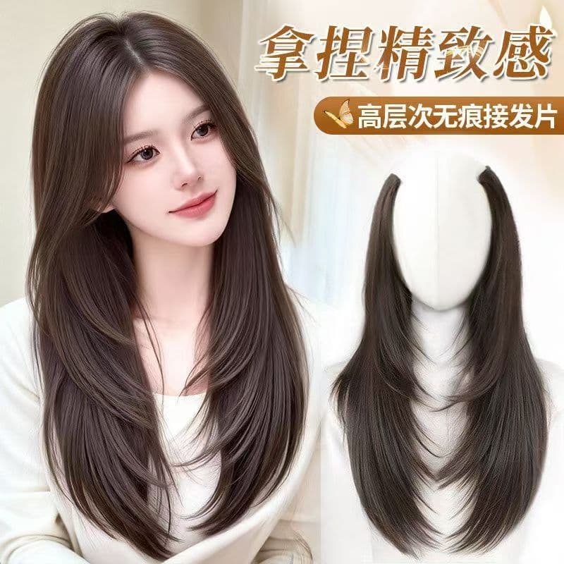 Hair Topper for Women Volume Boost Fluffy One-Piece Hairpiece High-Layered Inward Curl Long Straight Hair Invisible Seamless Clip-In Hair Extensions