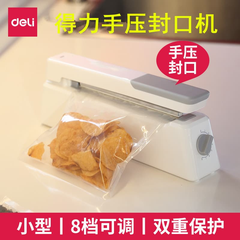 Deli 16499 Hand Press Sealer for Food Preservation Packaging, Small Sealing and Laminating Machine, Quick Plastic Sealing