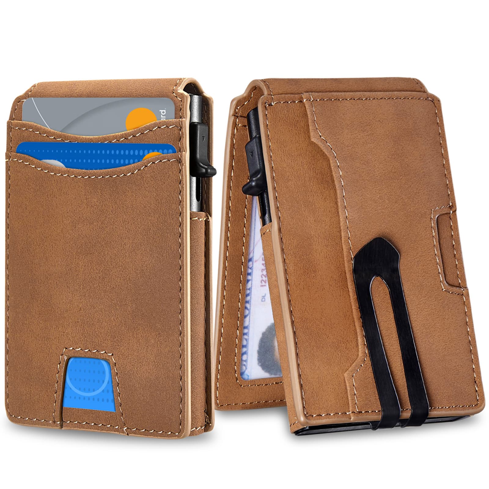 Cross-border Hot Selling Men's Wallet Genuine Leather Smart Metal Card Case Aluminum Alloy RFID Blocking Wallet Men's Card Holder