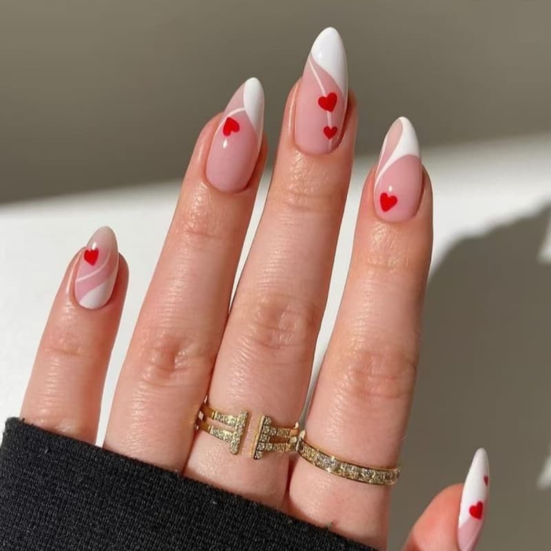 Valentine's Day Simple Almond Press-On Nails 24pcs Cross-Border Sweet Love Pink White French Handmade Nail Tips Wholesale