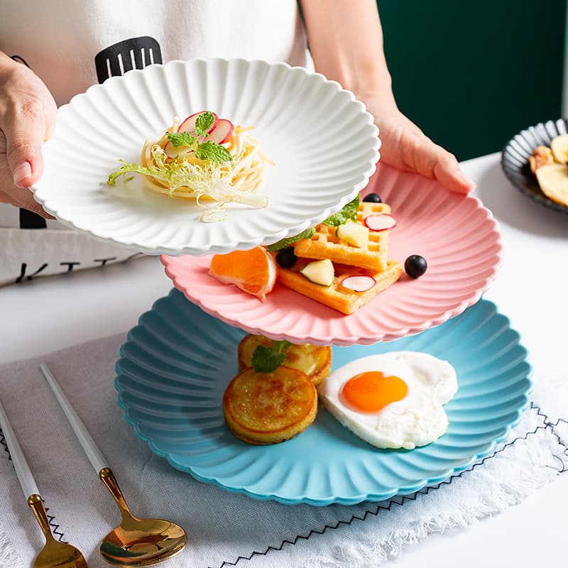 Matte Creative Ceramic Plate for Home Breakfast Snack Plate Ins Three-Compartment Serving Plate Dessert Plate Children's Tableware