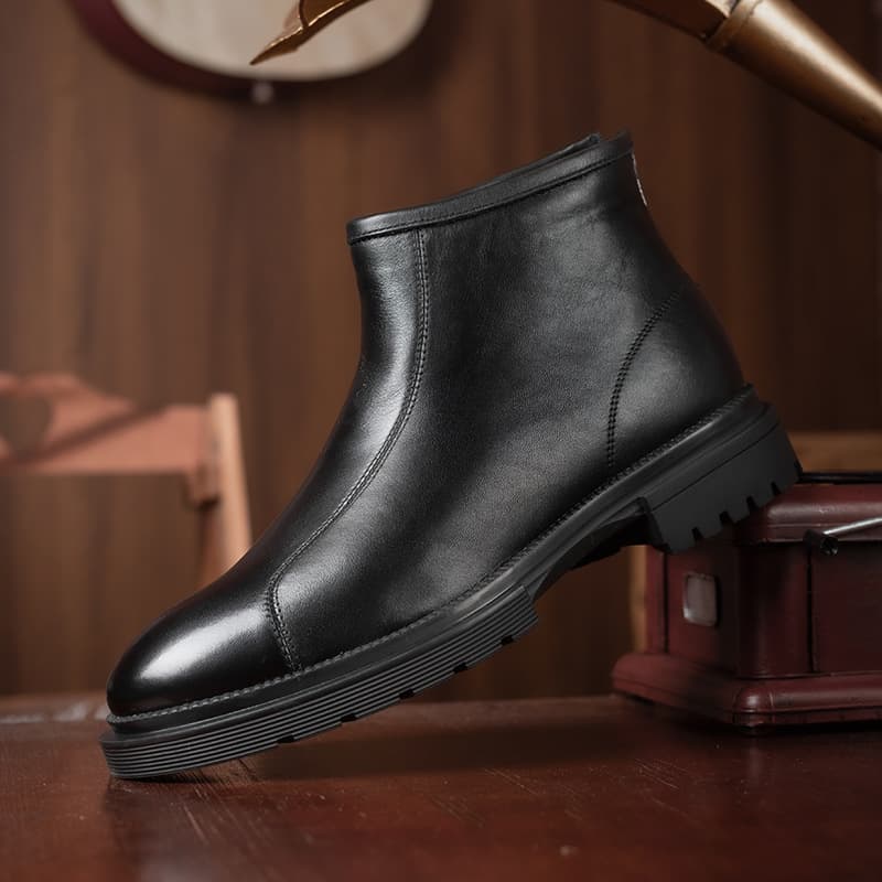 Men's Fashion Casual Martin Boots, Stylish Versatile Genuine Leather Round Toe Soft Leather Business Chelsea Boots for Young Men