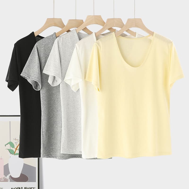 Snowflake Cotton Solid Color Goose Egg Neckline Basic Simple Top Short Sleeve Commuter T-Shirt Women's Summer