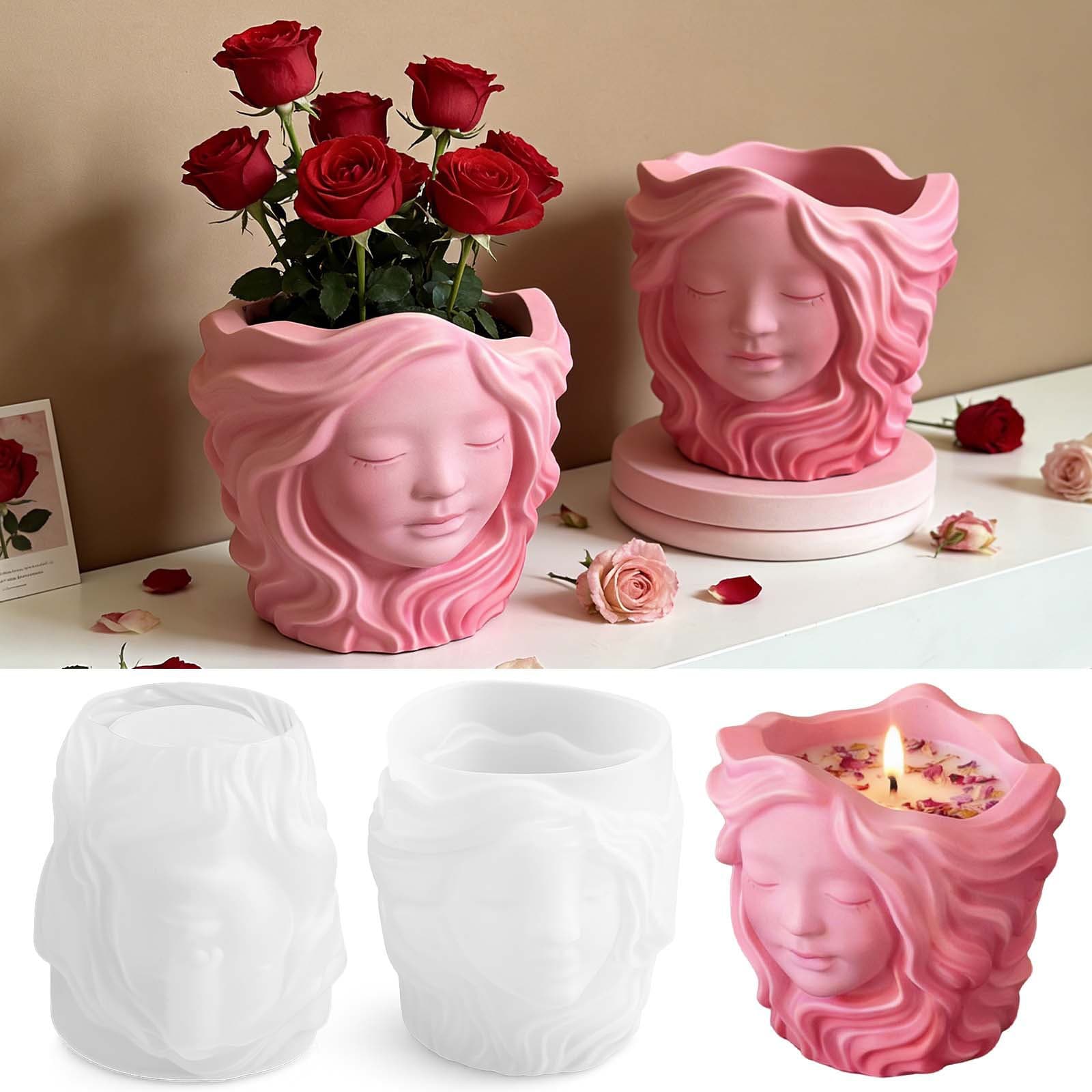 DIY Resin Epoxy Long Hair Girl Flower Pot Scented Candle Mold Decorative Ornament Plaster Mold