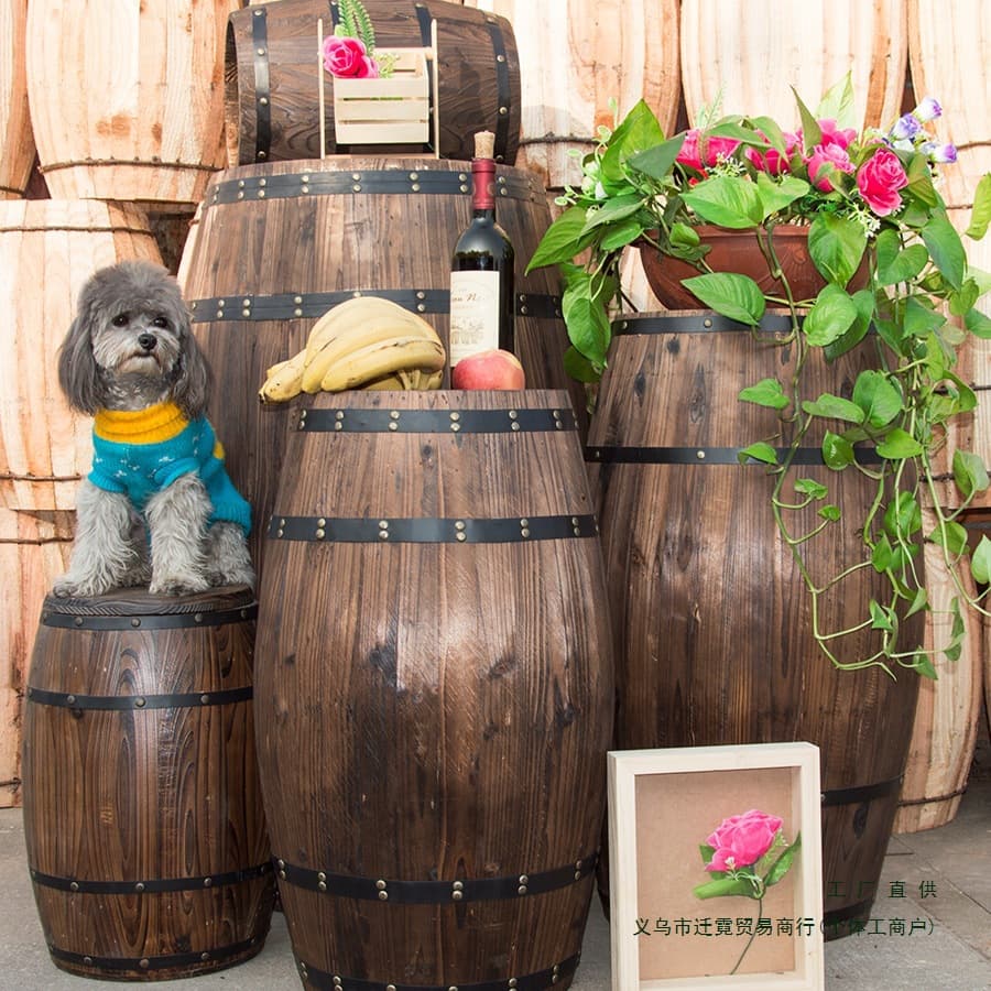 Barrel Decoration Oak Wood Beer Barrel Solid Wood Outdoor Wine Barrel Bar Winery Exhibition Wedding Decoration Prop