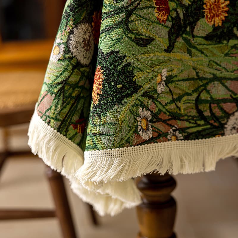 Dropshipping French Vintage Round Table Oil Painting Style Tablecloth Cotton Linen Dining Table Cover Light Luxury High-end Coffee Table Cloth